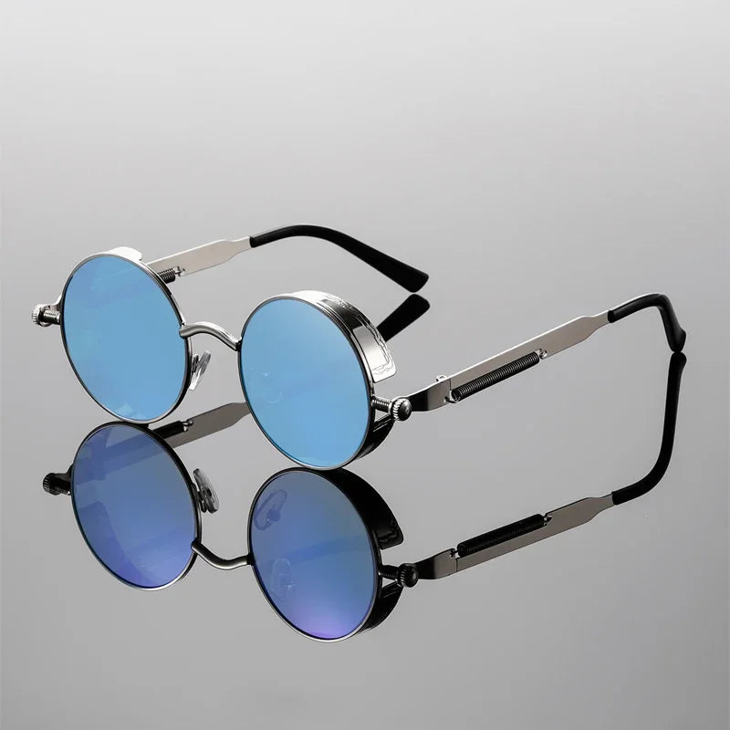 KAMMPT New Fashion Steampunk Metal Shades Original Brand Design Round Decor Sunglasses Chic Vacation Beach Anti UV Sun Glasses