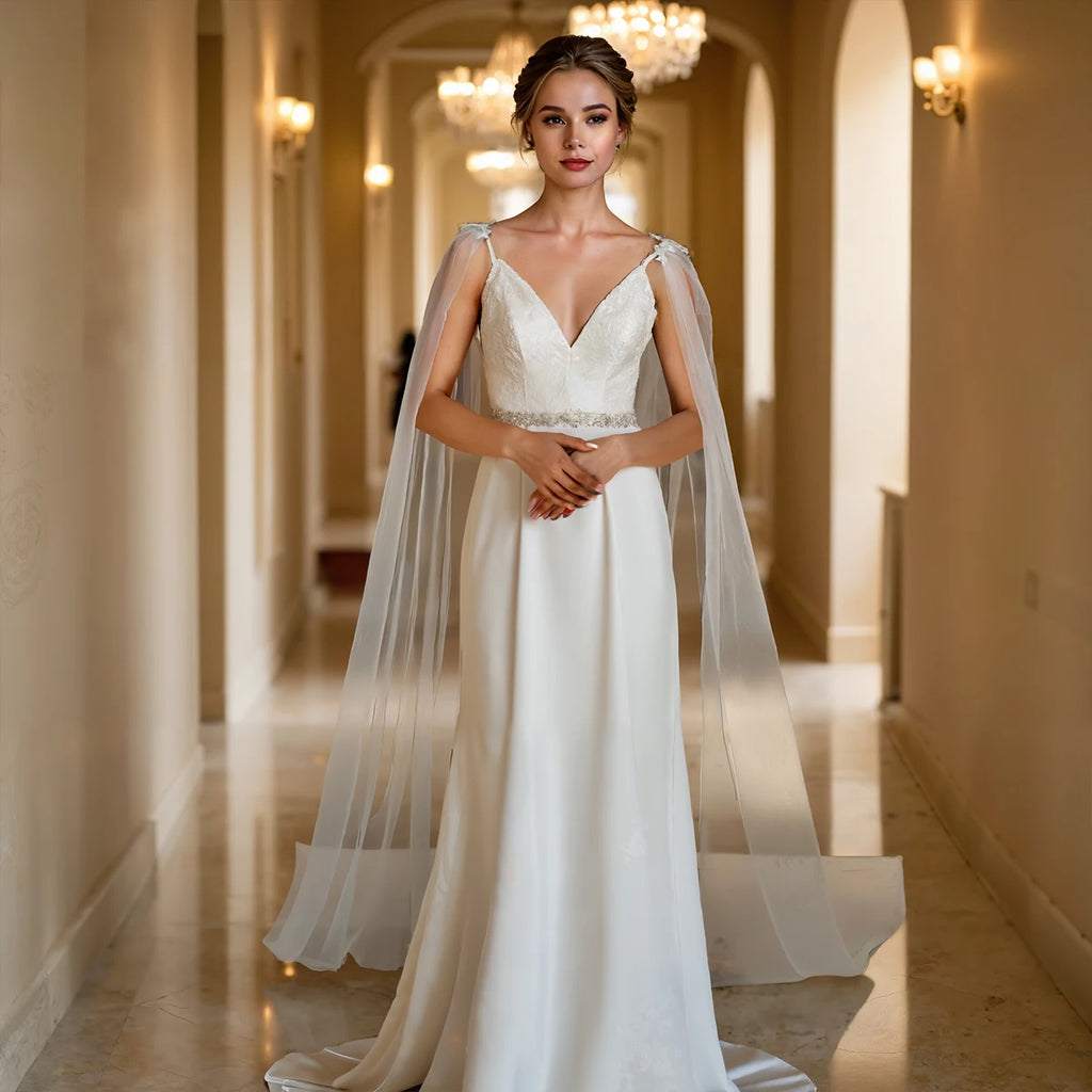 Wedding Bolero Bridal Cape Veil Wedding Accessories Long Cloak Shawl Soft Evening Cape Jacket Spanish Embroidered Shawls GP14