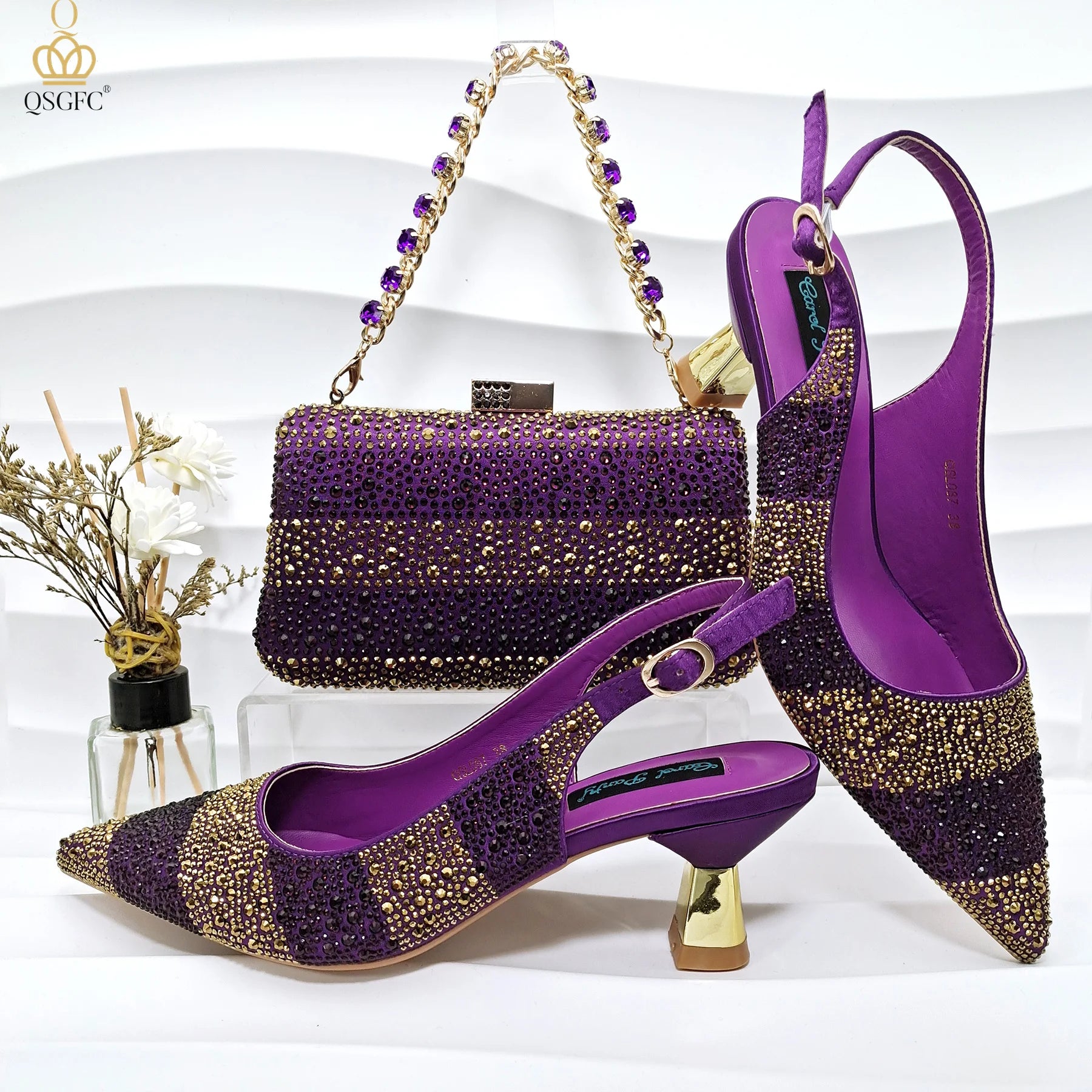 QSGFC New Arrive Italian Design Party Shoes With Matching Clutch Bag Hot African Wedding With Women Heel Shoes And Bag Set Party