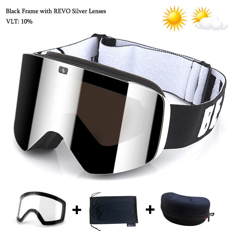 Magnetic Lens Ski Goggles Double Layer Polarized Lens Skiing Anti-fog Snowboard Goggles Men Clear Lens Ski Glasses Eyewear