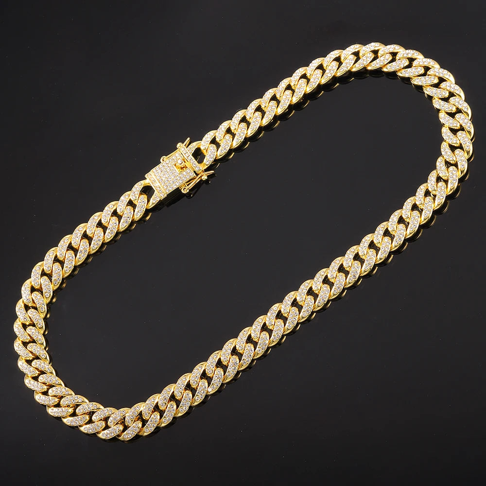 13mm Necklace +Watch+Bracelet Hip Hop Miami Cuban Chain Iced Out Paved Rhinestone CZ Bling Rapper For Men Jewelry KIT Jewelry