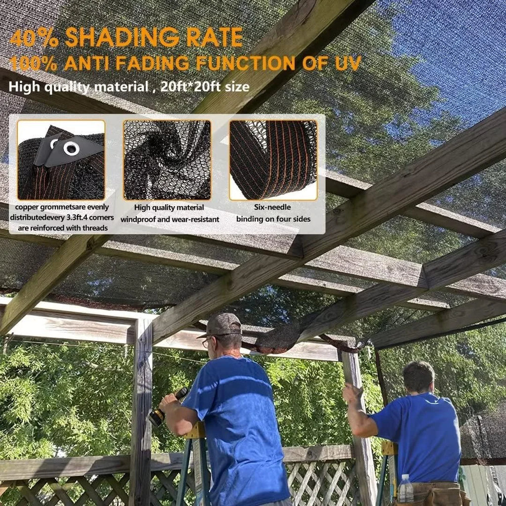 1PC Black Shade Cloth Sunblock Mesh Cover Taped Edge with Grommets Sun Net for Pergola Plants Greenhouse Gardens Patio Canopy
