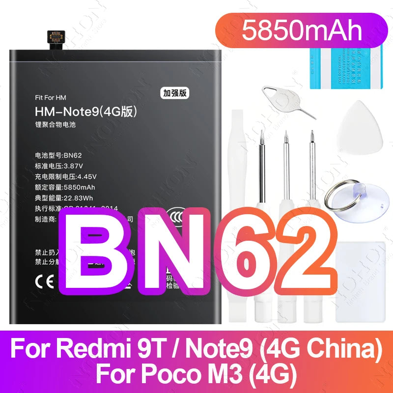 NOHON BN61 Battery for Xiaomi Poco X3 X4 GT X5 X6 Pro F5 F4 F3 F2 M5 M4 M3 M6 Pro C40 Redmi K50 K40 K30 Bateria BM4Y BN57 BP48