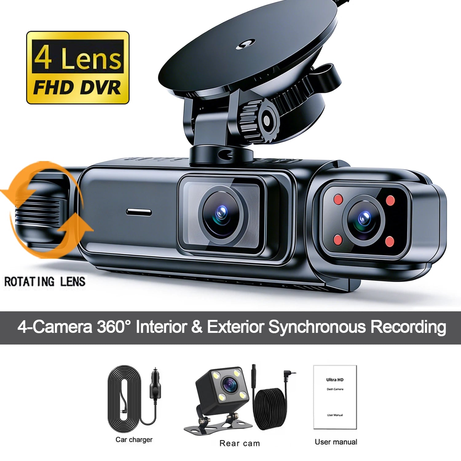4 Channel 360° Dash Cam Black Box for Car Video Recorder DVR Camera FHD 1080P Night Vision Loop Recording 24H Parking Monitor