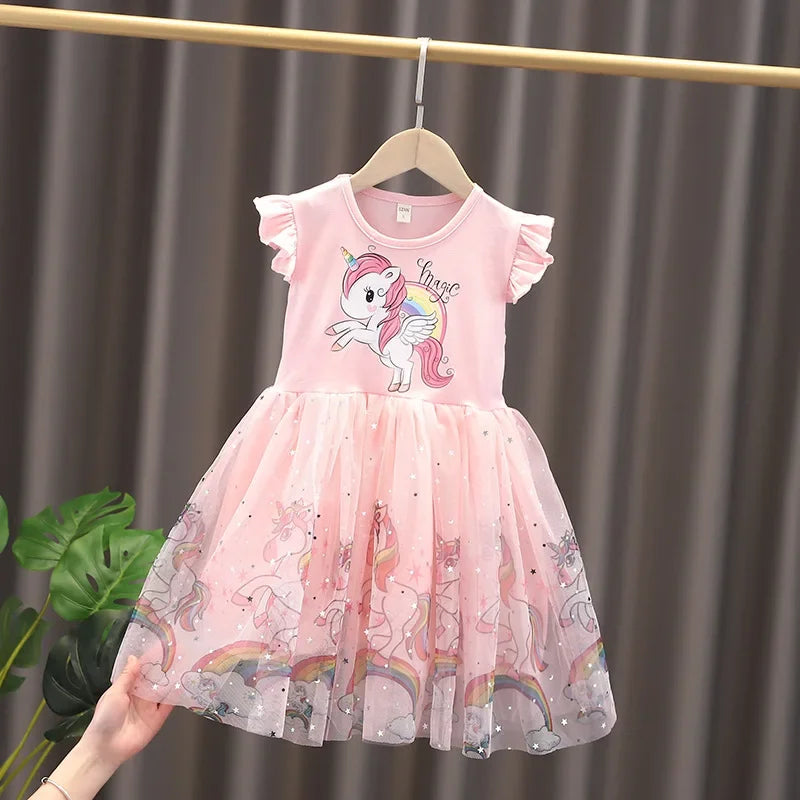 Girls Clothes New Summer Princess Dresses Flying Sleeve Kids Dress Unicorn Party Baby Dresses for Children Clothing 1-6Y