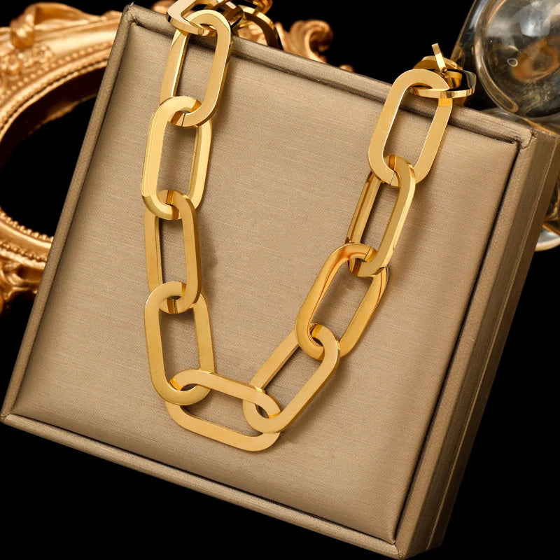 EILIECK 316L Stainless Steel Gold Color Cuba Chain Necklace For Women New Trendy Punk Thick Neck Chain Waterproof Jewelry Gift