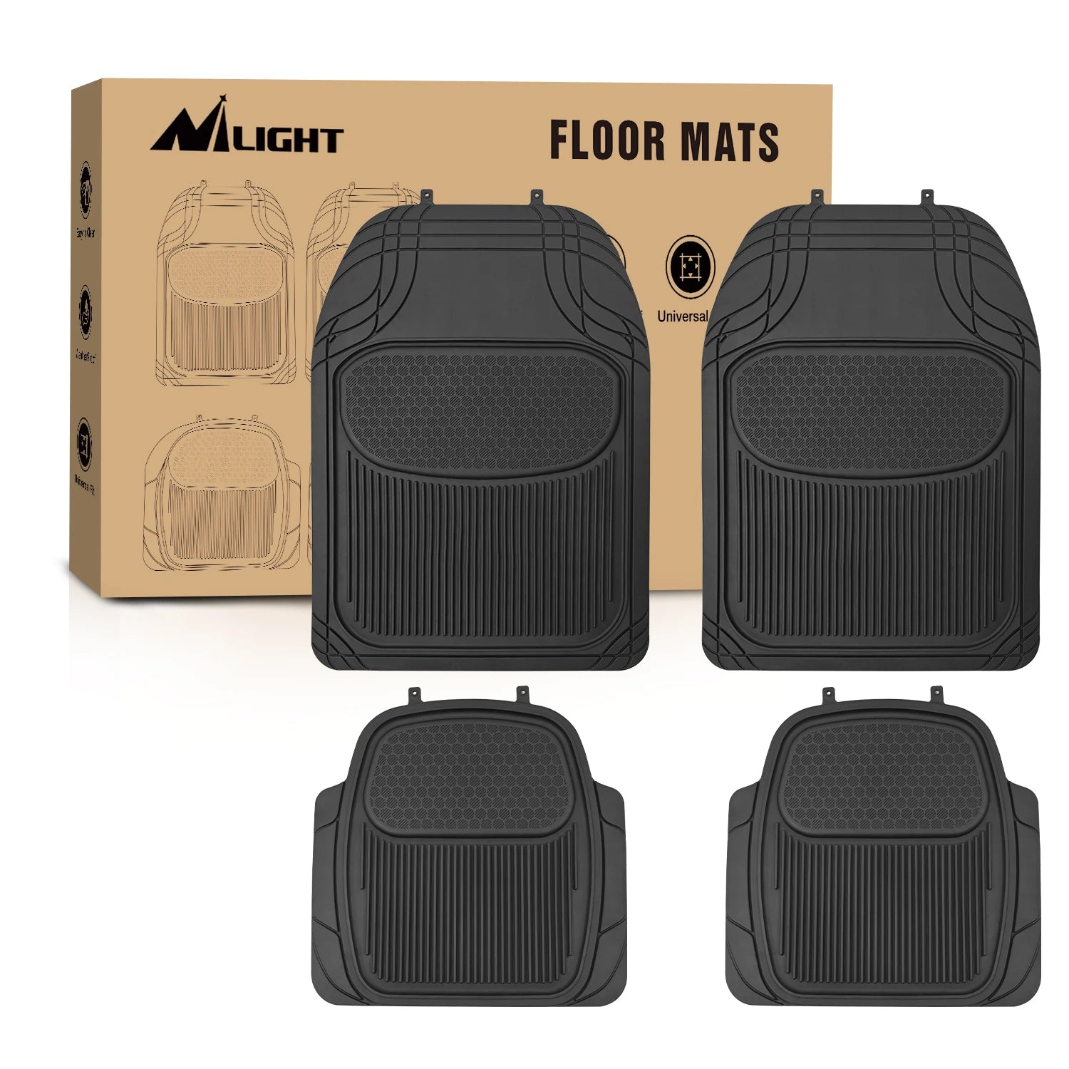 Nilight PVC Floor Mats for Cars Trucks SUVs,Universal Trim to fit for Most Vehicles,All Weather Protection Heavy Duty Floor Liners,Pack of 4