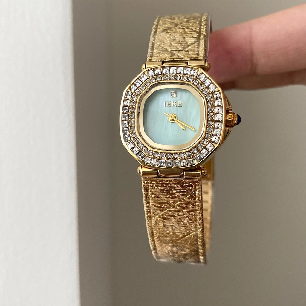 Fashion Women's Quartz Watch Natural Fritillary Dial Square Diamond Case Exquisite Watches Casual Commuting Bracelet Lady Gift
