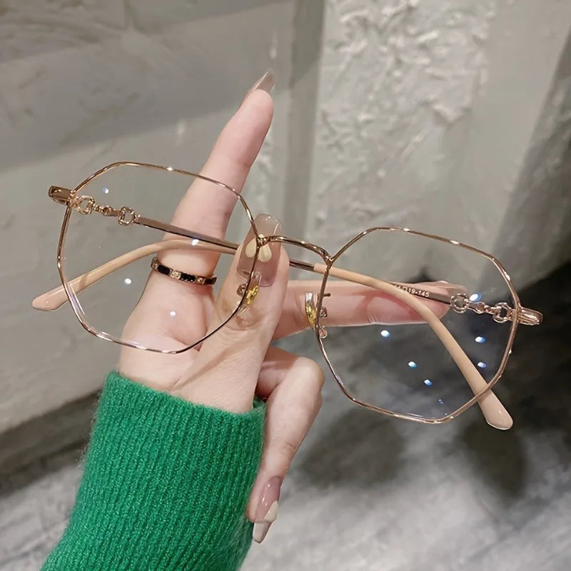 A pair of full-rim square glasses with metal frame and AC lenses simple decoration style