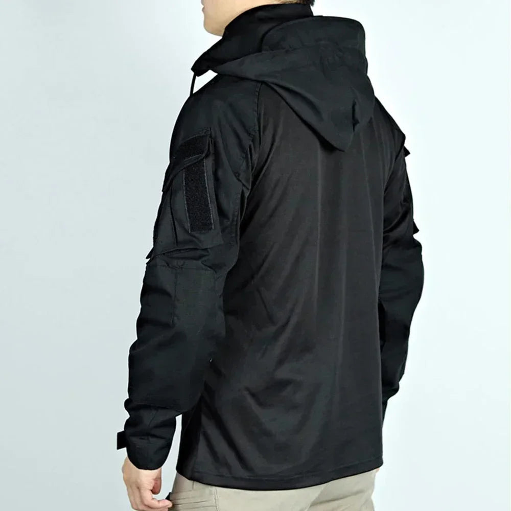 Tactical Combat Shirts 1/4 Zipper Long Sleeve Tactical Shirts Men Clothing Rip Stop Cotton Camo T Shirt Tops Wear-resisting
