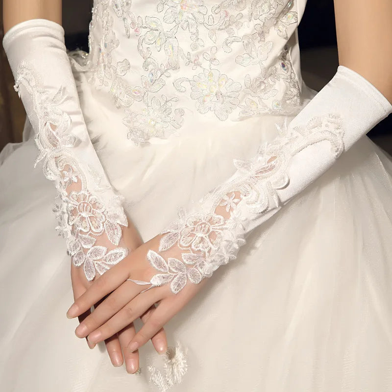 Elbow Length Embellished Bridal Ivory Fingerless Wedding Gloves for Special Occasions