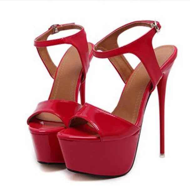 Aneikeh Hot Sales 2026 Summer Style Sexy 16cm Women Sandals High Heels Open Toe Buckles Nightclub Party Shoe Black Big Size 15