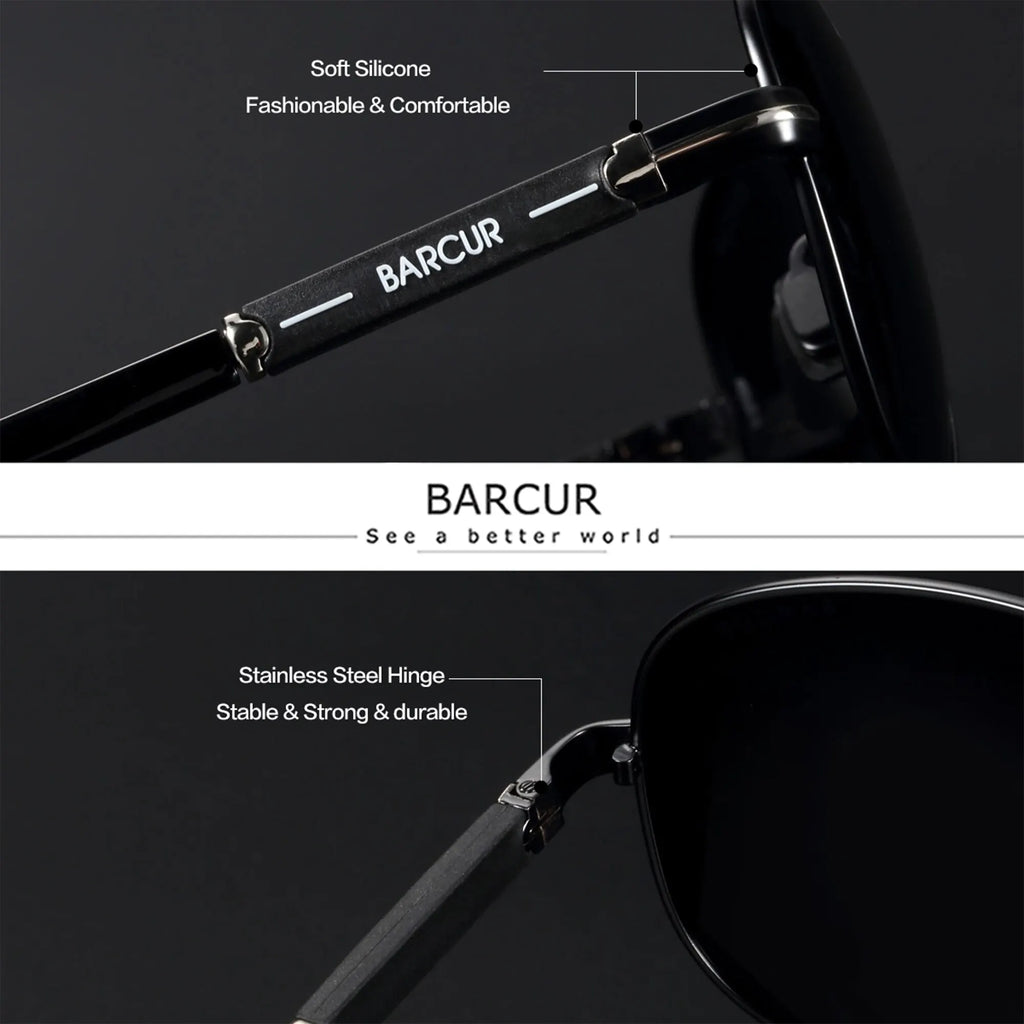 BARCUR Polarized Mens Sunglasses Pilot Sun Glasses for Men Accessories Driving Fishing Hiking Eyewear Oculos Gafas De Sol