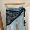 Korean Style Lace Embroidery Belt with Detachable Scarf Layering Accessory for Tulle Skirts Elegant Waist Chain with Floral