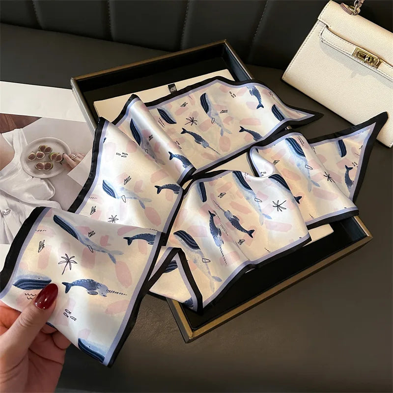 NEW Fashion Print Long Silk Scarf Graphic Ribbon For Women Soft Cozy Silk Scarf Versatile Neckerchief Length Luxury Headband