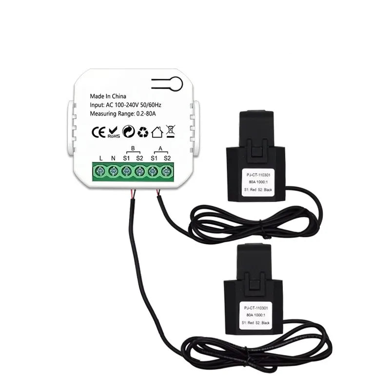 Smart ZigBee Energy Meter Bidirection 1, 2 Channel with Current Transformer Clamp App Monitor Power 80A 110V/240V 50/60Hz