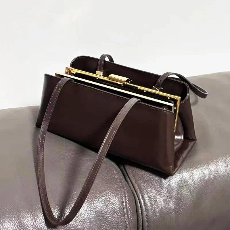 Minimalist Rectangular Frame Handbag Metal Lock Hard Shell Top Handle Bag Elegant Office Commute Shoulder Purse For Women