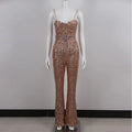 VC Women's Jumpsuits Luxury Gold Sequins Design Birthday Party Clubwear Sleeveless Spaghetti Strap Jumpsuits With Belt