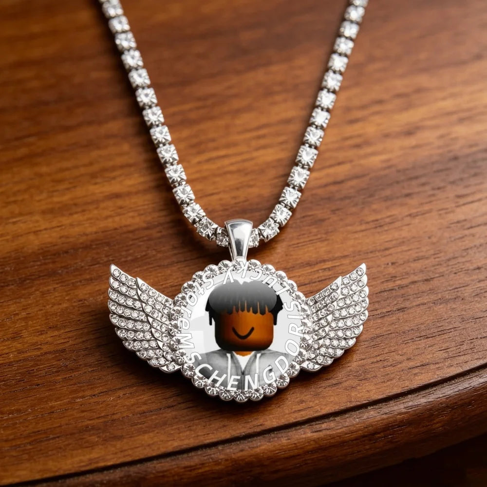 Cartoon CharacterT-Tayvion C-Cole Creative Funny MeMe Angel Wing Glass Cabochon 25MM Pendant Necklace Gift MS019