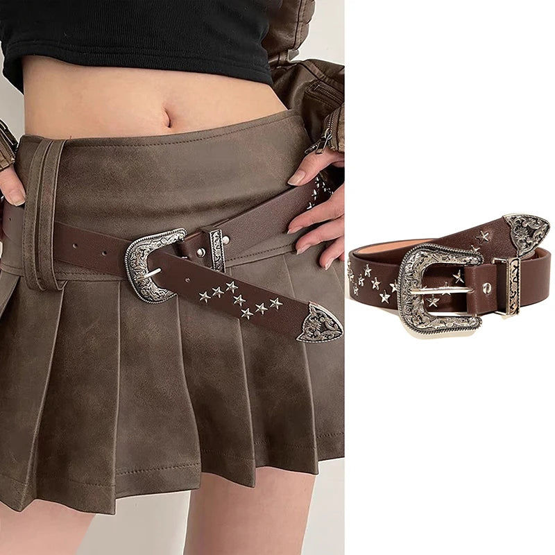 Z. Rivet Hollow Bullet Decoration Belt Fashion Leather Studded Goth Rock Wild Adjustable Women Punk Black Belt