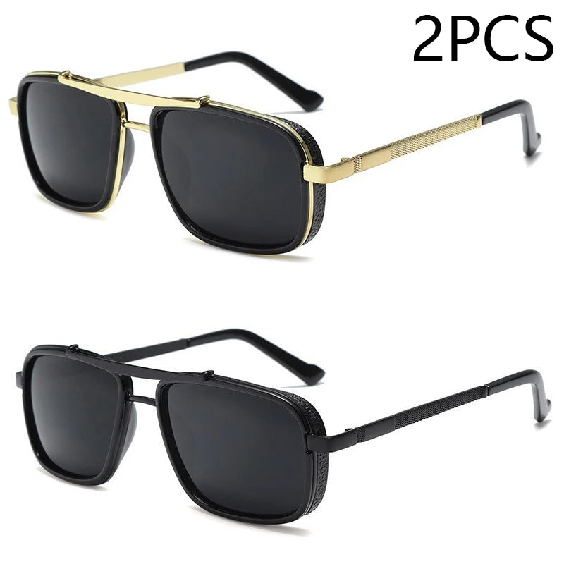 1/2/3PCS New Style Stylish  Retro Car Sunglasses Thickened Double Beam Punk Men's Metal Sunglasses 877