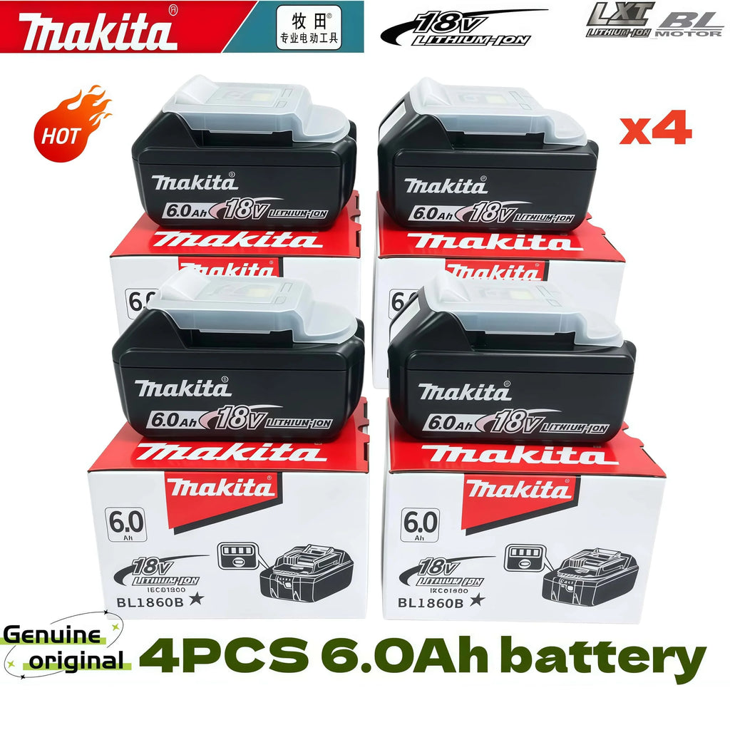 100% Genuine Original Makita 6.0Ah 18V Rechargeable Battery, BL1860B Makita 18V Battery BL1850 BL1840 BL1860 Replacement Lithium