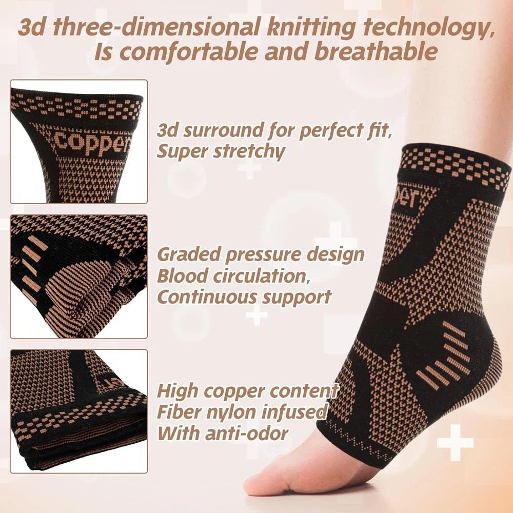 1PCS/2PCS Copper Ankle Brace Compression Sleeve for Women Men,Foot Arch Support Sock for Pain Relief,Plantar Fasciitis,Sports