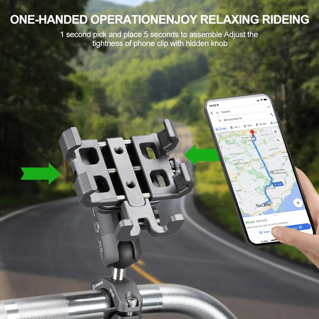 FANAUE Motorcycle Bike Phone Holder Mount Aluminum Alloy with Vibration Dampener ATV/ UTV Bike Scooter Handlebar GPS Clip