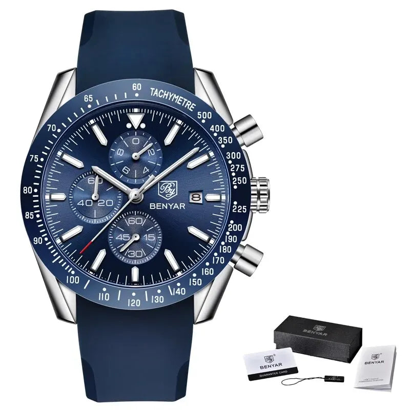 BENYAR Men Watches Brand Luxury Silicone Strap Waterproof Sport Quartz Chronograph Military Watch Men Clock Relogio Masculino