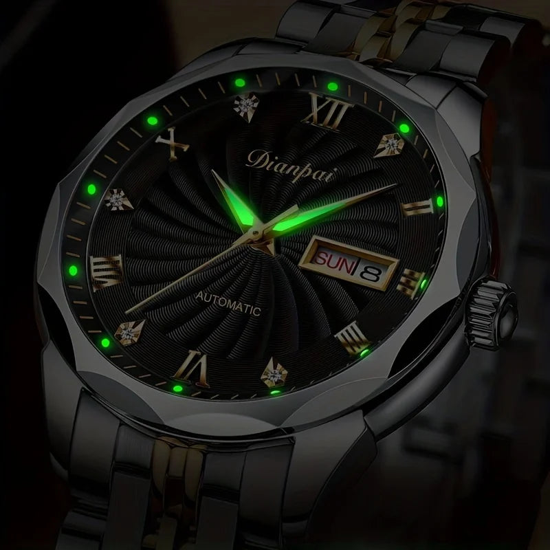 Dianpai Automatic mechanical watch with stainless steel luminous band, fashionable men's national watch.