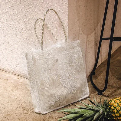 Chic Summer Light Bags Fashion Party Wedding Bags Ivory White Lace Bag Women Purses Handbag Totes Shoulder Female Bride