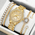 5Pcs/Set Unisex Jewelry Watches Women's Wristwatch Accessories Gold Trendy Fashionable Elegant Classic Exquisite Light Luxury Rhinestone Luxury Round Dial Quartz Watch Set Y2K Suitable for Travel, Parties, Daily Outfits, Perf