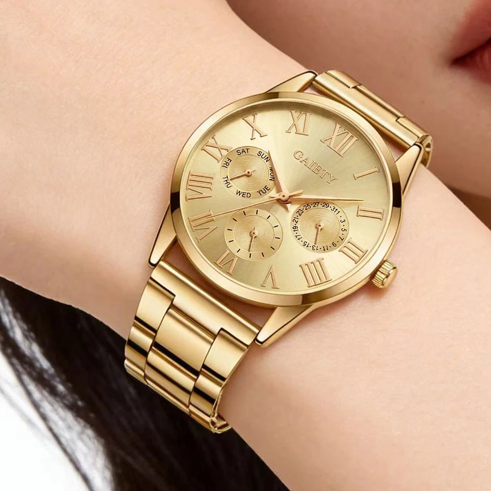 5Pcs/Set Unisex Jewelry Watches Women's Wristwatch Accessories Gold Fashion Business Elegant Classic Exquisite Retro Light Luxury Rhinestone Luxury Watch Set Y2K Party Gathering Daily Wear Birthday Holiday Gift Travel Vacatio
