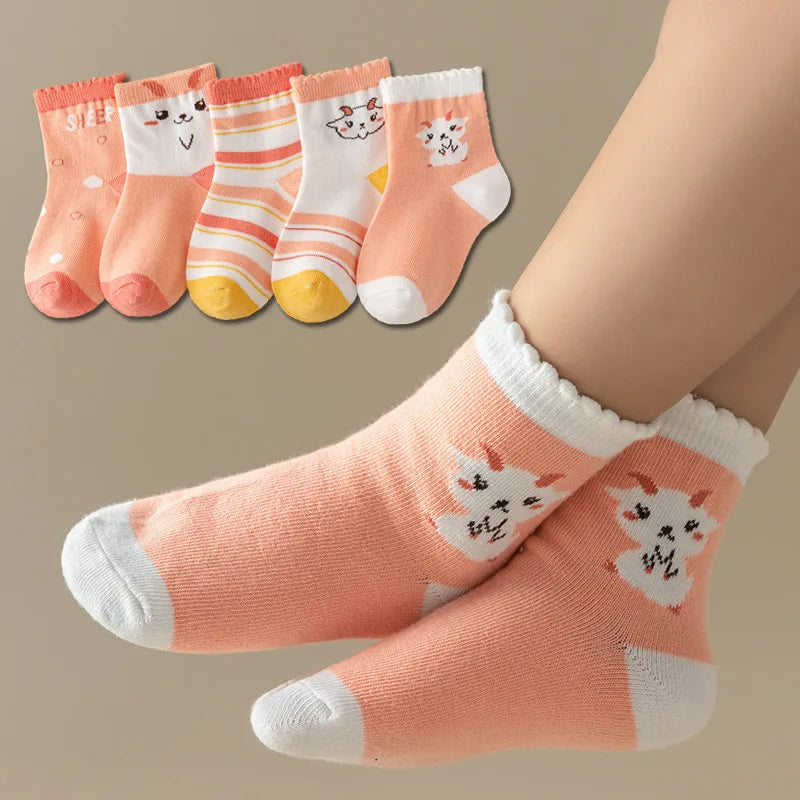 5Pairs Baby Socks Newborn Baby Boy Cute Short Sock 0-1-3-10Y Kids Cotton Toddler Cartoon Soft Children's Sports Socks for Girls