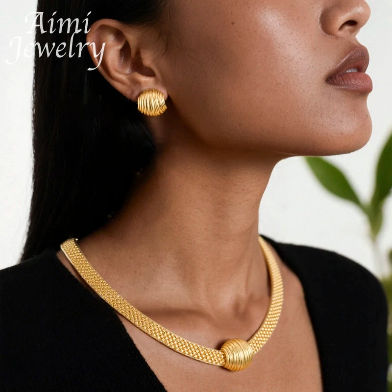 Necklace Earrings Bracelet Sets Simple Gold Plated Jewelry Set for Women Italian Jewellery Set Bridal Wedding African Party Gift