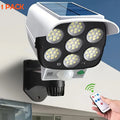 Outdoor Motion Sensor Solar Lights 2000 Lumen 77 LED With Remote Controller Fake Security Camera Monitoring Induction Wall Lamps