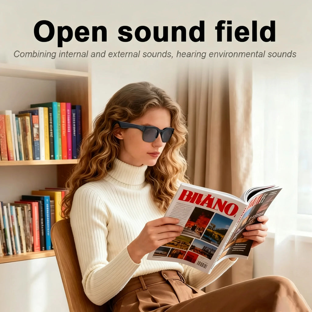 Smart Glasses Wireless Bluetooth Sunglasses Built-in Microphone Speakers Touch & Voice Assistant Compatible Glass for Men Women