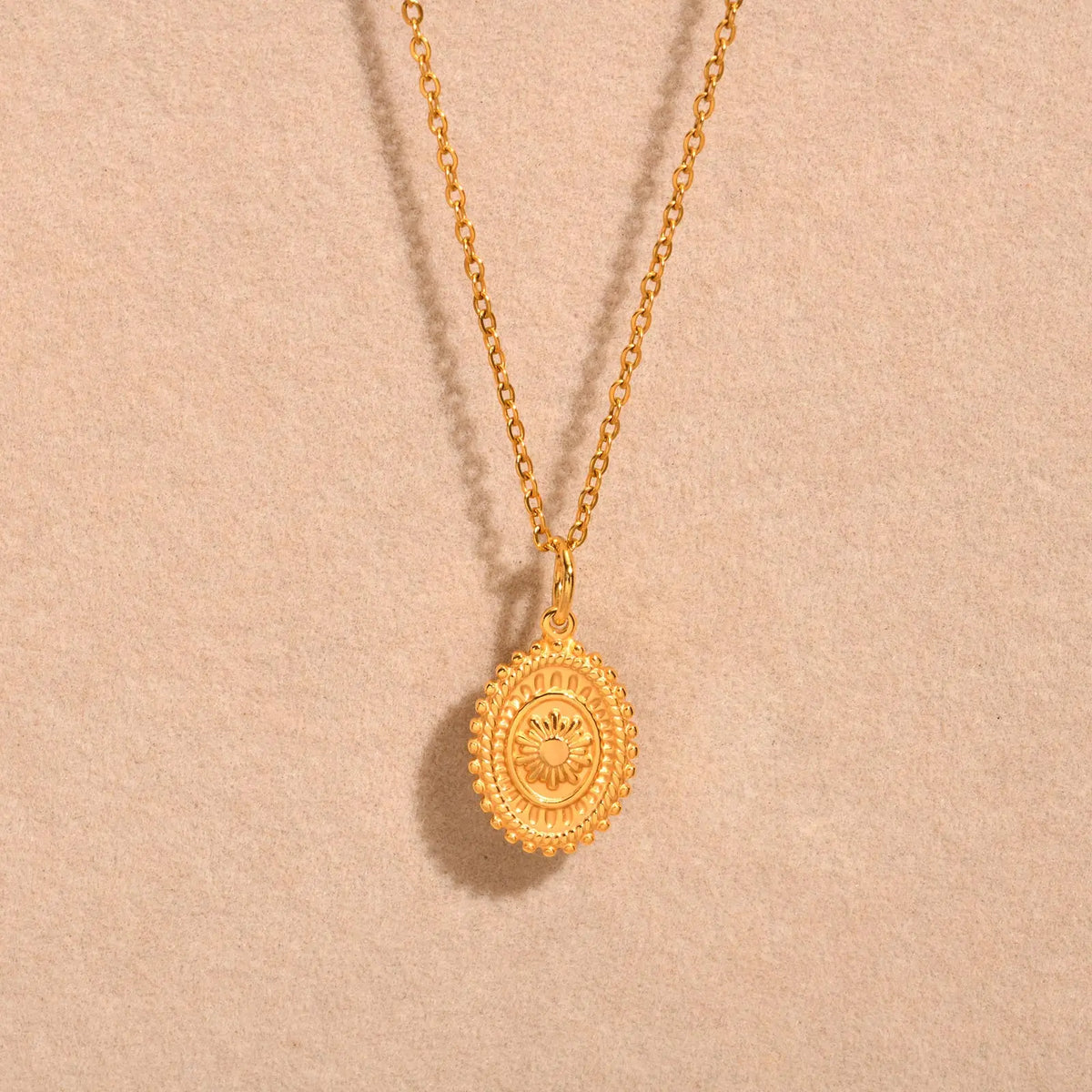 Stainless Steel Spiral Sun Flower Pendant Necklace for Women 18K Gold Plated Stackable Boho Necklace Waterproof Fashion Jewelry