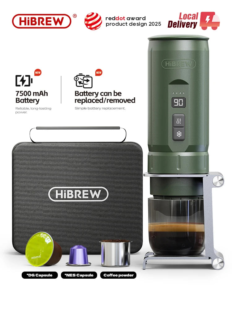 HiBREW H4C Portable Espresso Coffee Machine 3in1 Travel Coffee Maker 7500mAh Lithium Battery Self-Heating Ns DG Capsule & Ground