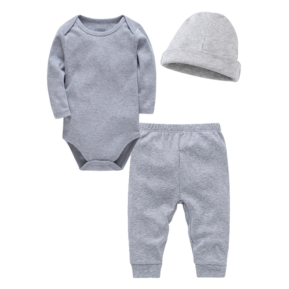 2/3 Pieces Set 100% Cotton Baby Rompers Pants Hat Blank Colors Kids Trousers Plain Newborn Clothing Muslin Bodysuit Clothes