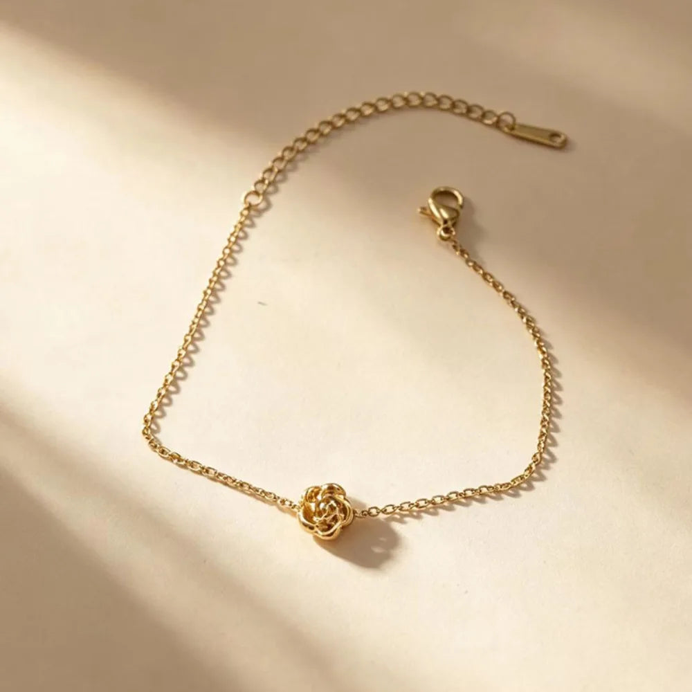 New Exquisite Stainless Steel Camellia Flower Pendant Necklace Bracelet Rings Set for Women Jewelry Sets Sweet Valentine Gifts