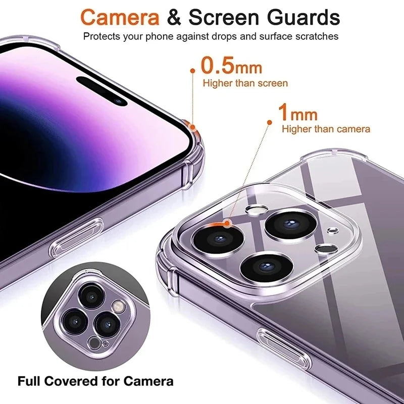 Luxury Shockproof Silicone Clear Phone Case For iPhone 18 17 16 15 14 13 12 11 Pro Max Mini X XR Xs 8Plus Transparent Soft Cover