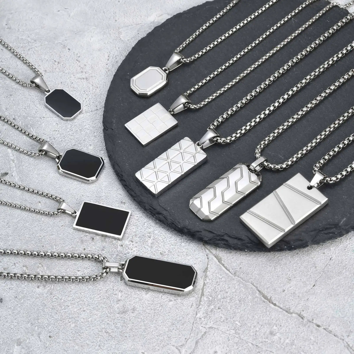 Vnox Small Dogtags Pendant Necklaces for Men, Black Silver Color Stainless Steel Military Dog Tag with Box Chain Gift to Him