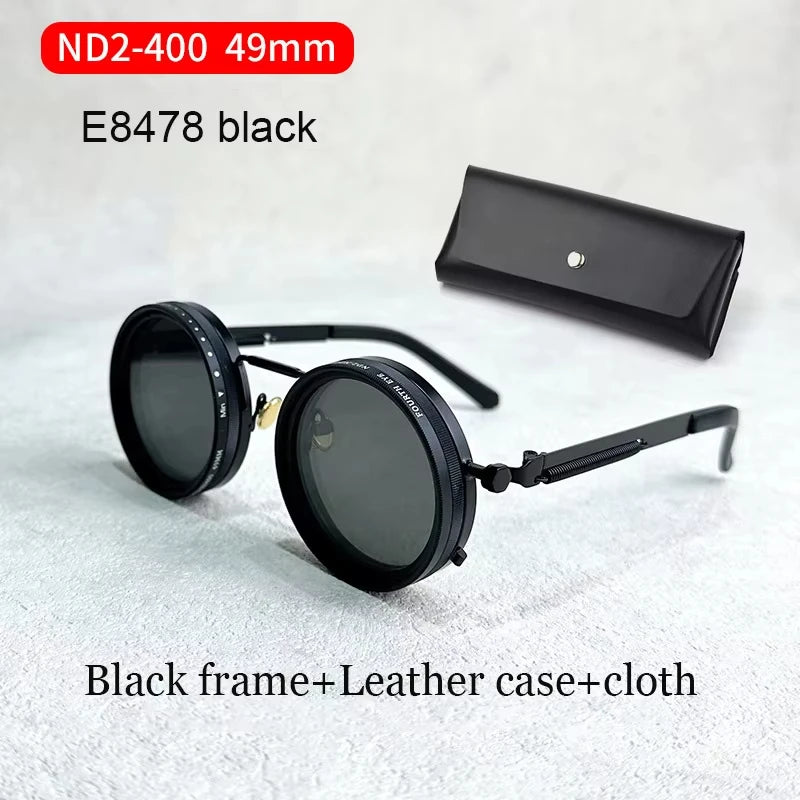 ND9 Adjustable Dimming Sunglasses Retro Punk Round Men's Fishing UV400 Polarized Driving Sunglasses Women