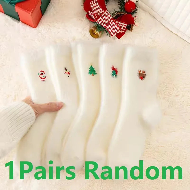 Autumn Winter Fleece Bow-Tie Plush Socks Woman Cute Sweet Mid-Calf Socks Thickened Warm Home Sleep Short Socks for Girls