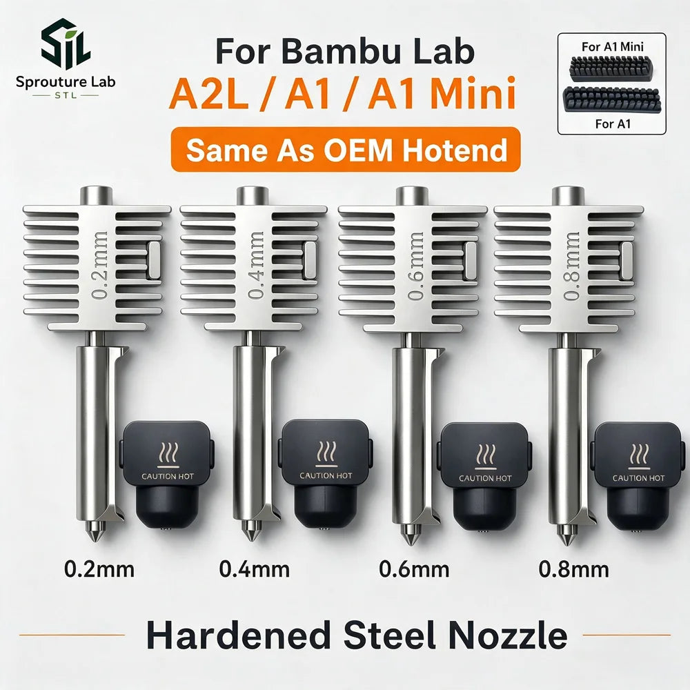 Upgraded Hotend Kit For Bambu Lab A2L/A1/A1 Mini All-in-one Hot End Assembly 0.2/0.4/0.6/0.8mm Hardened Steel Nozzle 3D Printer