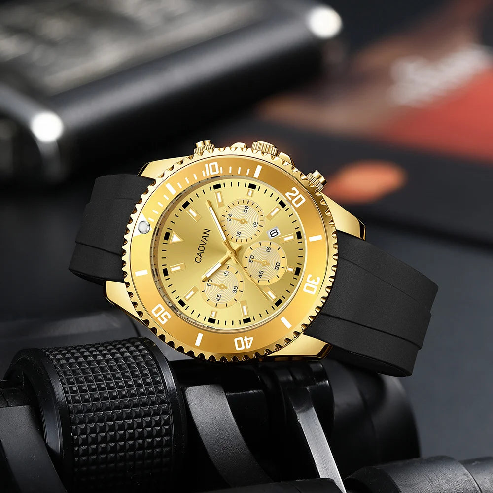 CADVAN Fashion Business Sports Men's Watch with Durable Silicone Strap, Calendar Display, Comes with Gift Box Shipping