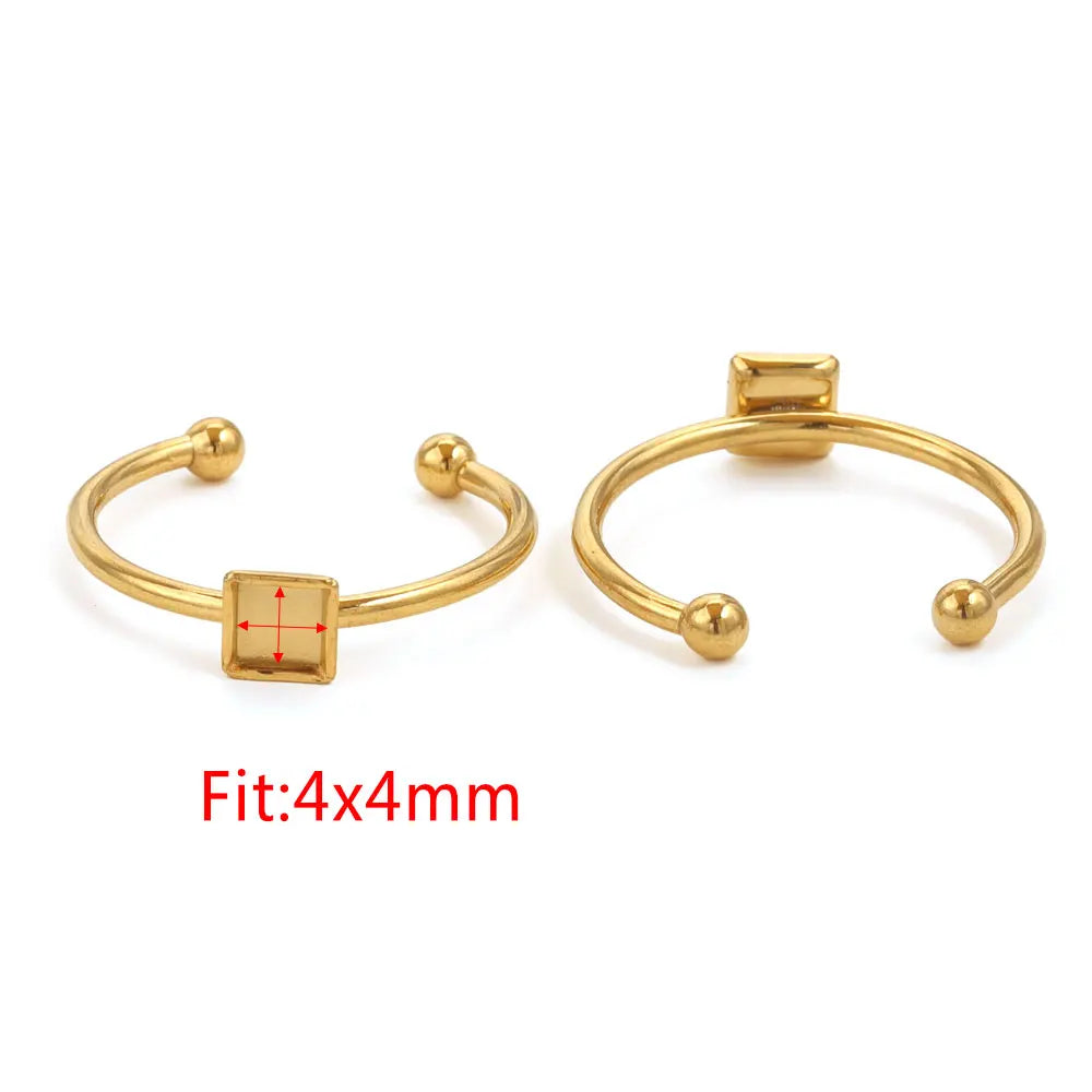 10pcs Adjustable Stainless Steel Open Ring Settings Blank Base Bezel Cabochons Rings For Jewelry Making DIY Finger Ring Blank