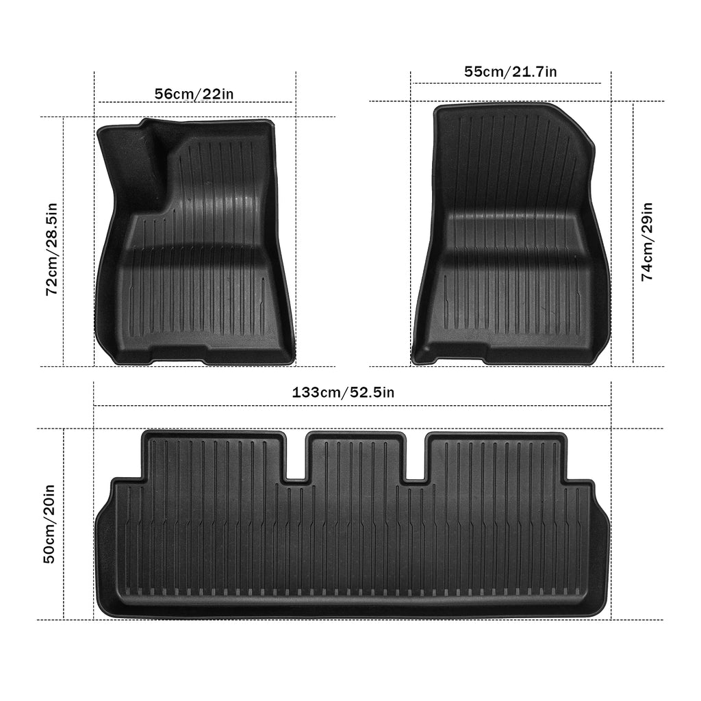 3Pcs Set Car Floor Mats for Tesla Model 3 2021-2023 All Weather Automotive Floor Mats Waterproof Heavy Duty Car Mats Flexible
