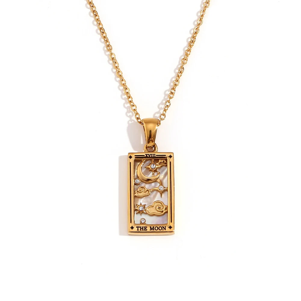 E.B.belle Original New Tarot Queen Lover Magician Moon Necklace Tarnish Free Stainless Steel Jewelry 18K Gold Plated Decoration